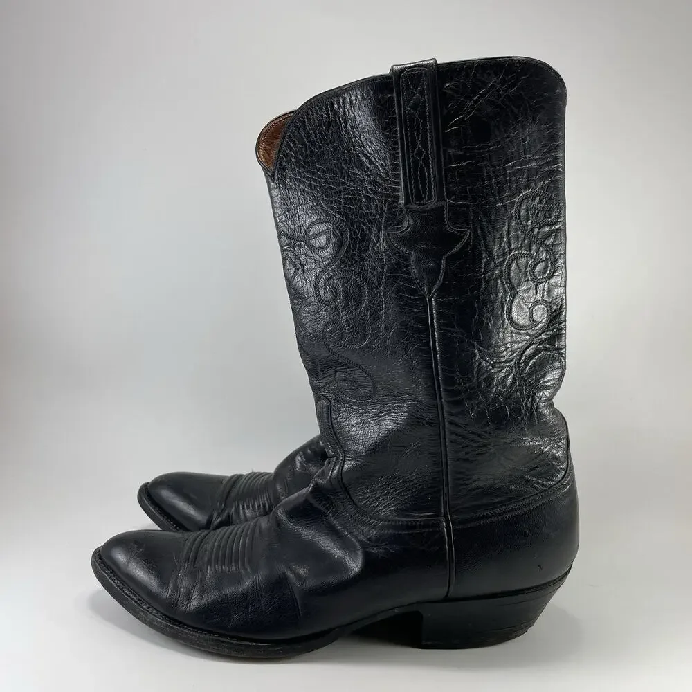 Lucchese Embroidered Leather Pull On Cowboy Western Boots Mens Size 11 D